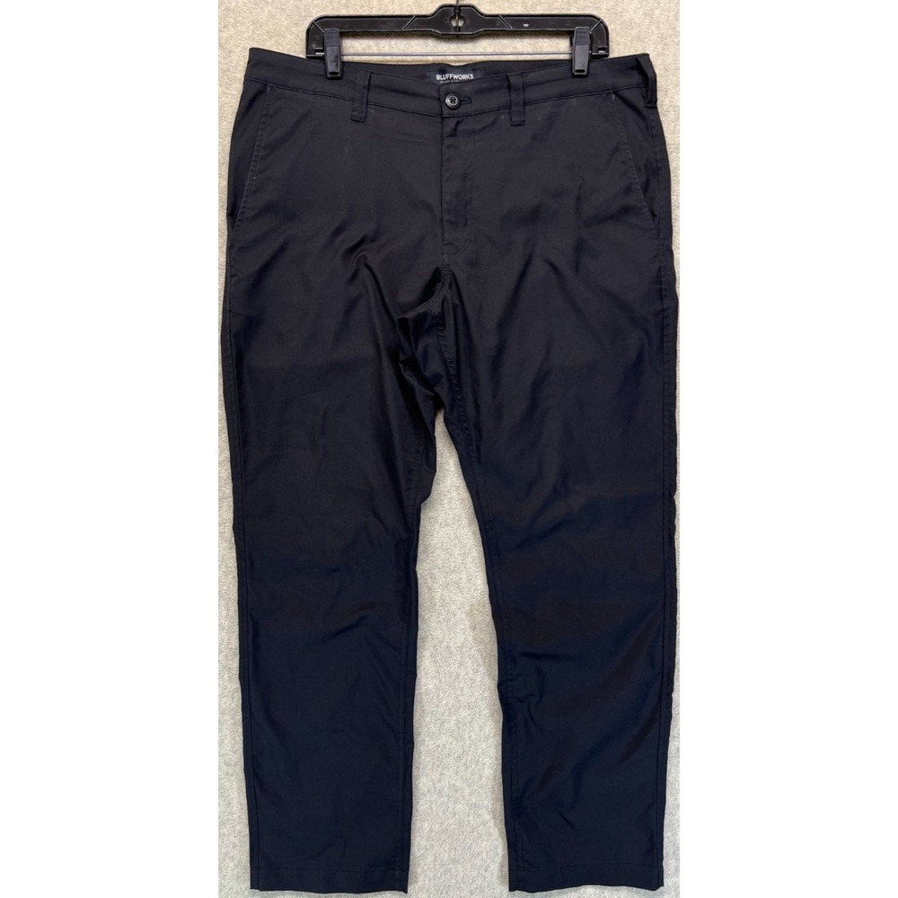 Bluffworks Mens Ascender Chino Pants Black Tailored Fit Stretch Flat Front 36x30
